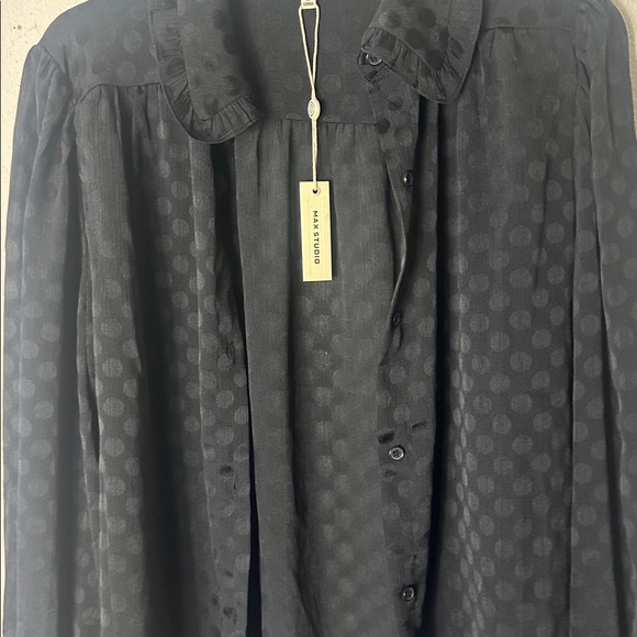 Max Studio Black Textured Long Sleeve Blouse NWT M - Picture 3 of 12